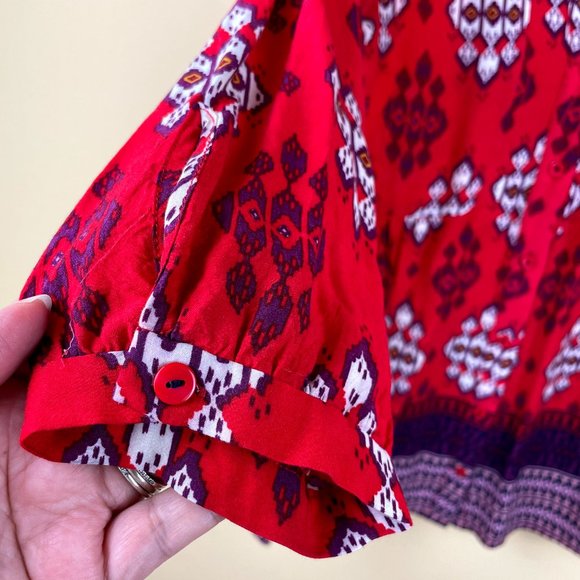 Maeve Woodland Walk Ikat Tribal Button-down Top 6 - Picture 5 of 12